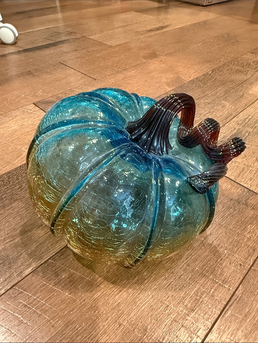 Pier 1 Blue-Green Glass Pumpkin Sculpture